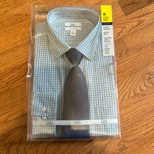 Mens croft & barrow green check, size 15-15.5 shirt & tie box set